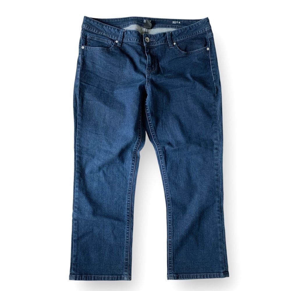 a.n.a. Cropped Jean 32/14 Flex Comfort Cotton Blend Medium Dark Wash Women's 14